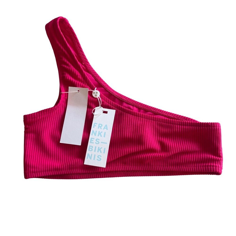 Frankies Bikinis Barb Ribbed One-Shoulder Top XS Hot Pink NWT